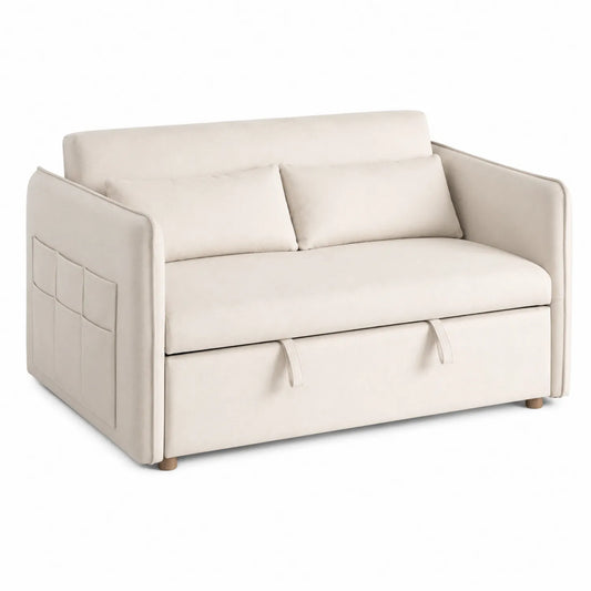 Sofa rozkładana z mikrofibry beżowa 150x85x90 cm