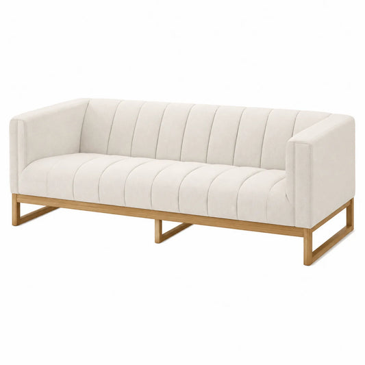 Trzyosobowa sofa tkanina beżowa 200x85x70 cm