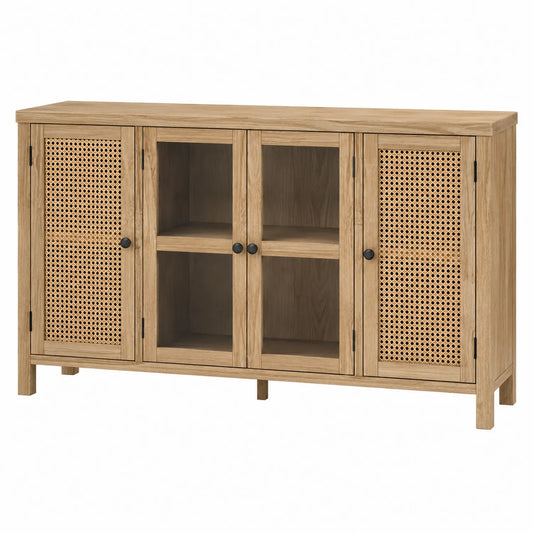 Szafka RTV drewniana z plecionką trzcinową 4-drzwiowa 120x40x75 cm