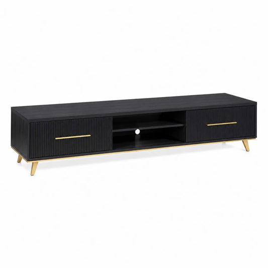 Czarny stolik RTV z MDF złote nogi 160x40x45 cm